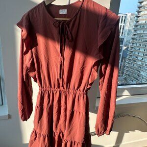 Aritzia Wilfred long sleeve ruffle mini dress mauve/pink Size xs